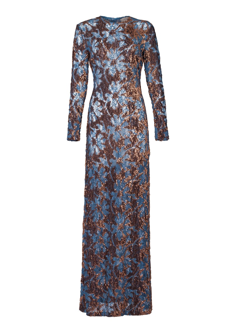 Silvia Tcherassi - Ida Sequined Lace Maxi Dress - Bronze - M - Moda Operandi