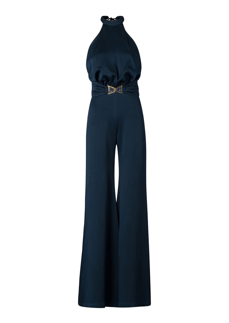 Silvia Tcherassi - Kaeda Satin Halter Jumpsuit - Navy - L - Moda Operandi