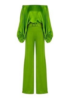 Silvia Tcherassi - Off-The-Shoulder Satin Jumpsuit - Green - XS - Moda Operandi