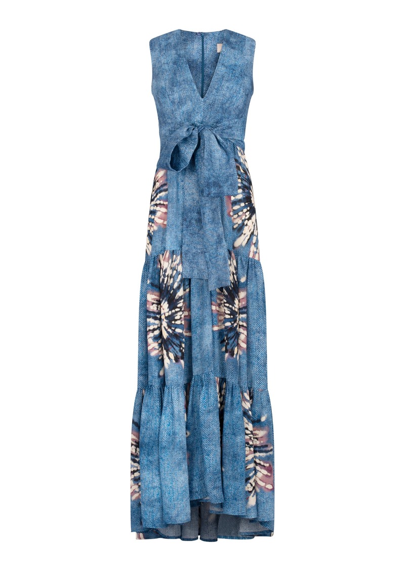 Silvia Tcherassi - Shirley Printed Linen Maxi Dress - Blue - L - Moda Operandi