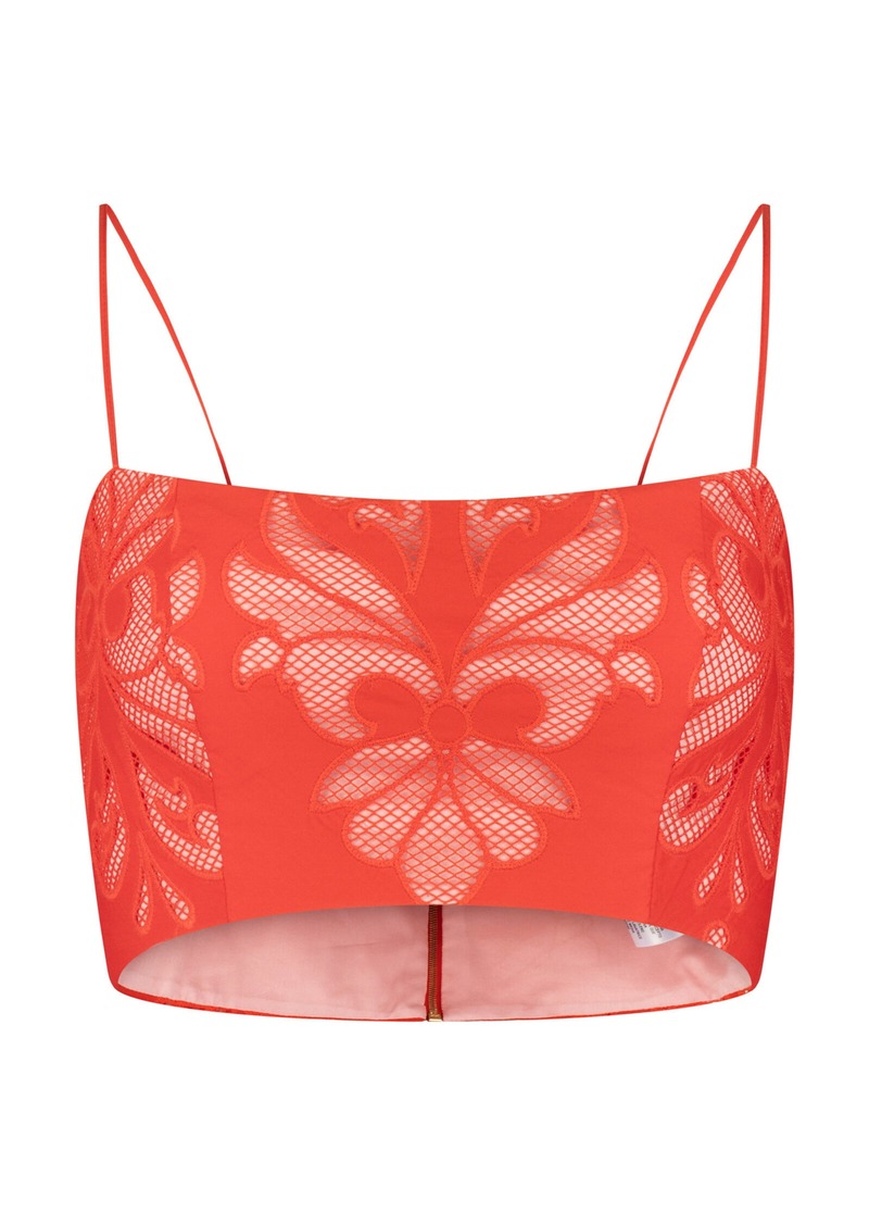 Silvia Tcherassi - Trini Embroidered Cotton Crop Top - Red - XS - Moda Operandi