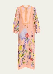 Silvia Tcherassi Isernia Floral Fringe-Trim Lace-Up Linen Tunic