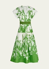 Silvia Tcherassi Metaponto Printed Cutout Flounce Midi Dress