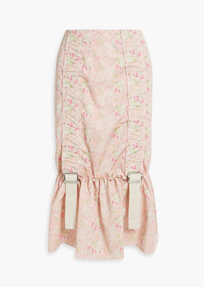 Simone Rocha - Buckle-detailed ruffled floral-print taffeta midi skirt - Pink - UK 6