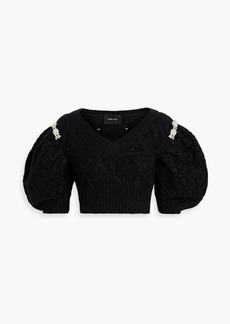 Simone Rocha - Cropped embellished cable-knit alpaca-blend sweater - Black - M