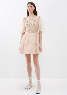 Simone Rocha - Crystal-embellished Tulle Mini Dress - Womens - Light Beige