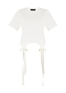 Simone Rocha - Easy Ribbon-Detailed Cotton T-Shirt - Ivory - XS - Moda Operandi