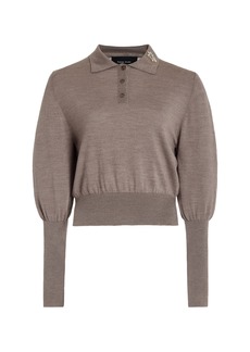 Simone Rocha - Embellished Merino Wool-Silk Polo Sweater - Grey - M - Moda Operandi