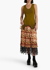 Simone Rocha - Lace-trimmed floral-print satin midi skirt - Red - UK 14