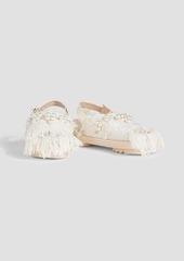 Simone Rocha - Low Trek Heart embellished frayed tweed slingback sandals - White - EU 40