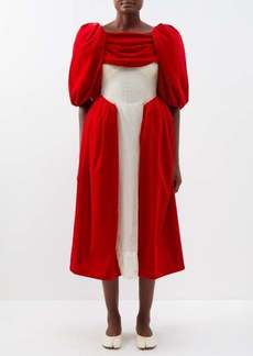 Simone Rocha - Puff-sleeved Organza-insert Cotton-velvet Dress - Womens - Red