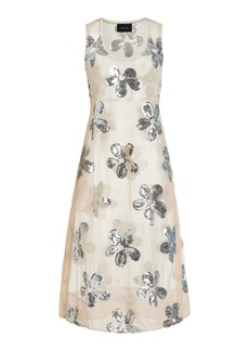 Simone Rocha - Women's Floral-Sequined Chiffon Midi Slip Dress - Neutral - UK 6 - Moda Operandi