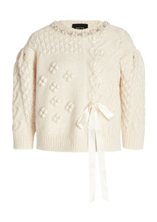 Simone Rocha - Women's Ribbon-Trimmed Knitted Sweater - White - Moda Operandi