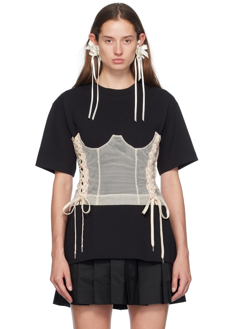 Simone Rocha Black & Beige Boxy Corset Panel T-Shirt