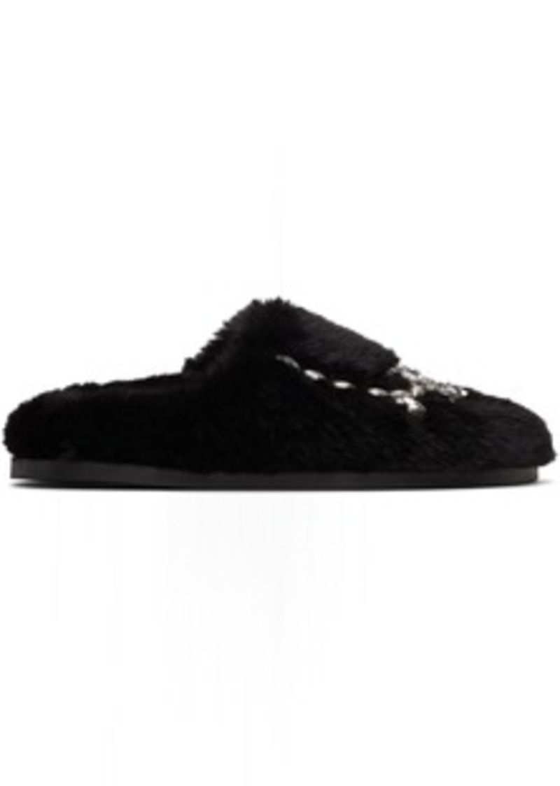 Simone Rocha Black Embellished Furry Slippers