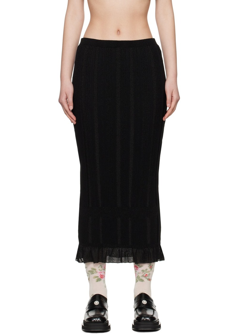 Simone Rocha Black Skinny Rib Frill Midi Skirt