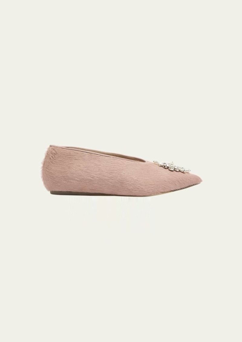 Simone Rocha Calf Hair Crystal Ballerina Flats