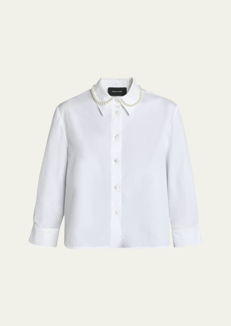 Simone Rocha Cropped Button-Front Shirt with Pearlescent Embellishment