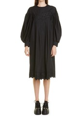 Simone Rocha Embroidered Yoke Signature Long Sleeve Poplin Midi Dress in Black at Nordstrom