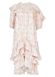 Simone Rocha Floral Tiered Egg Dress in Ivory at Nordstrom