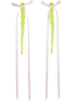 Simone Rocha Green & Pink Bow Ribbon Drip Earrings