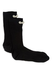 Simone Rocha Imitation Pearl Embellished Socks in Black/Pearl at Nordstrom