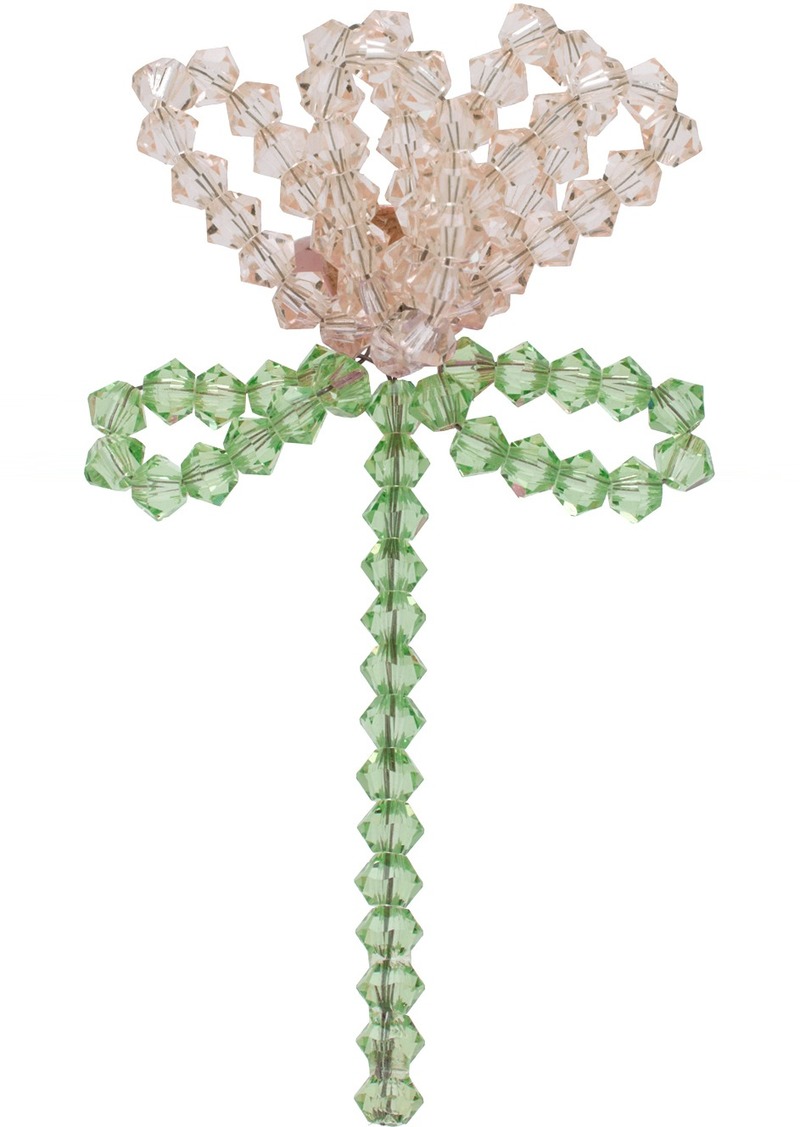 Simone Rocha Pink & Green Cluster Crystal Flower Single Ear Cuff