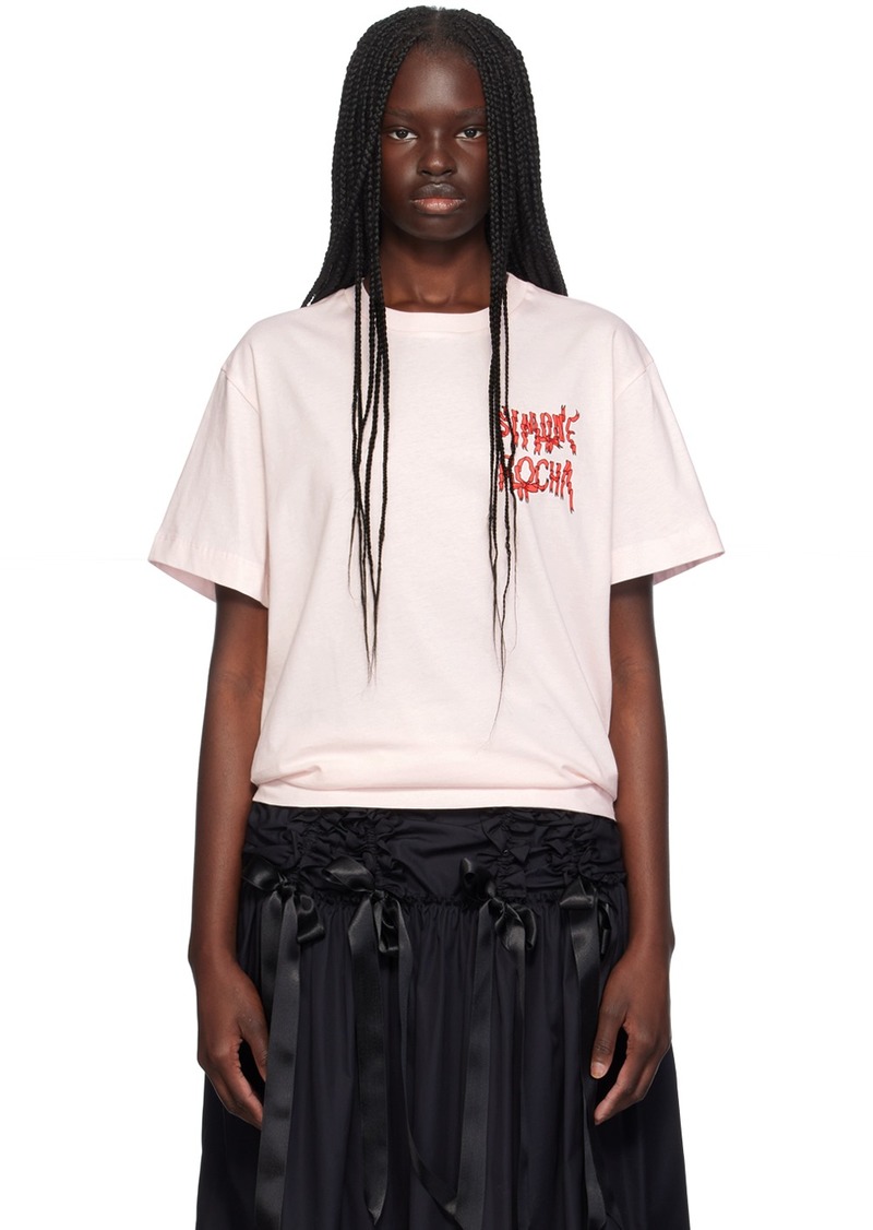 Simone Rocha Pink Printed Ribbon Logo T-Shirt