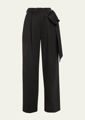 Simone Rocha Pleated Straight-Leg Trousers with Pressed Rose Detail