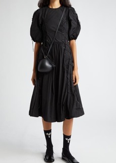 Simone Rocha Puff Sleeve Lace-Up Cotton Midi Dress