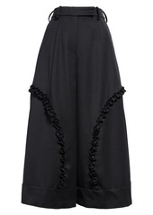 Simone Rocha Satin Frill Sculpted Wide Leg Trousers in Black at Nordstrom