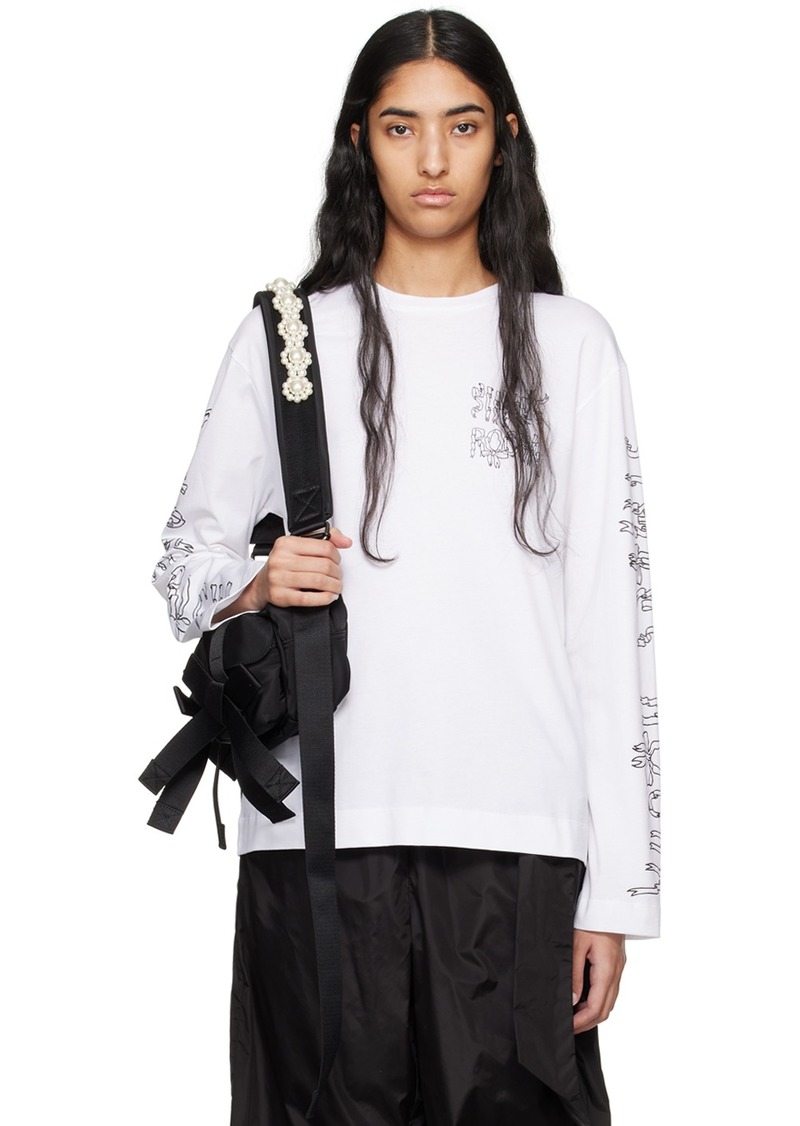 Simone Rocha White Ribbon Logo Print Long Sleeve T-Shirt