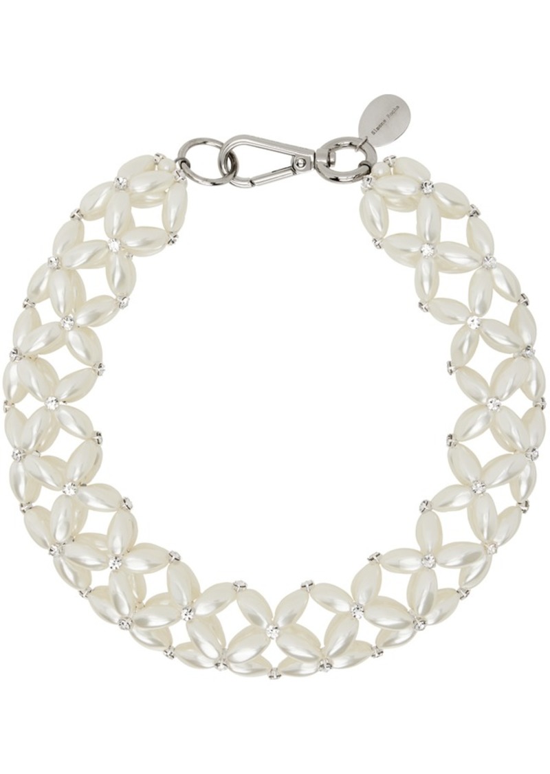 Simone Rocha White Rope Pearl Crystal Necklace