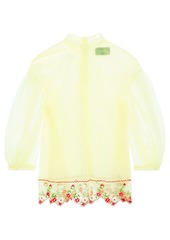 Simone Rocha Woman Scalloped Floral-embroidered Tulle Blouse Chartreuse