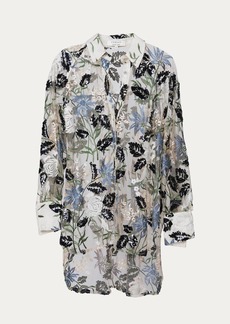 Sister Jane Soiree Embroidered Oversize Shirt In Nude/green/blue
