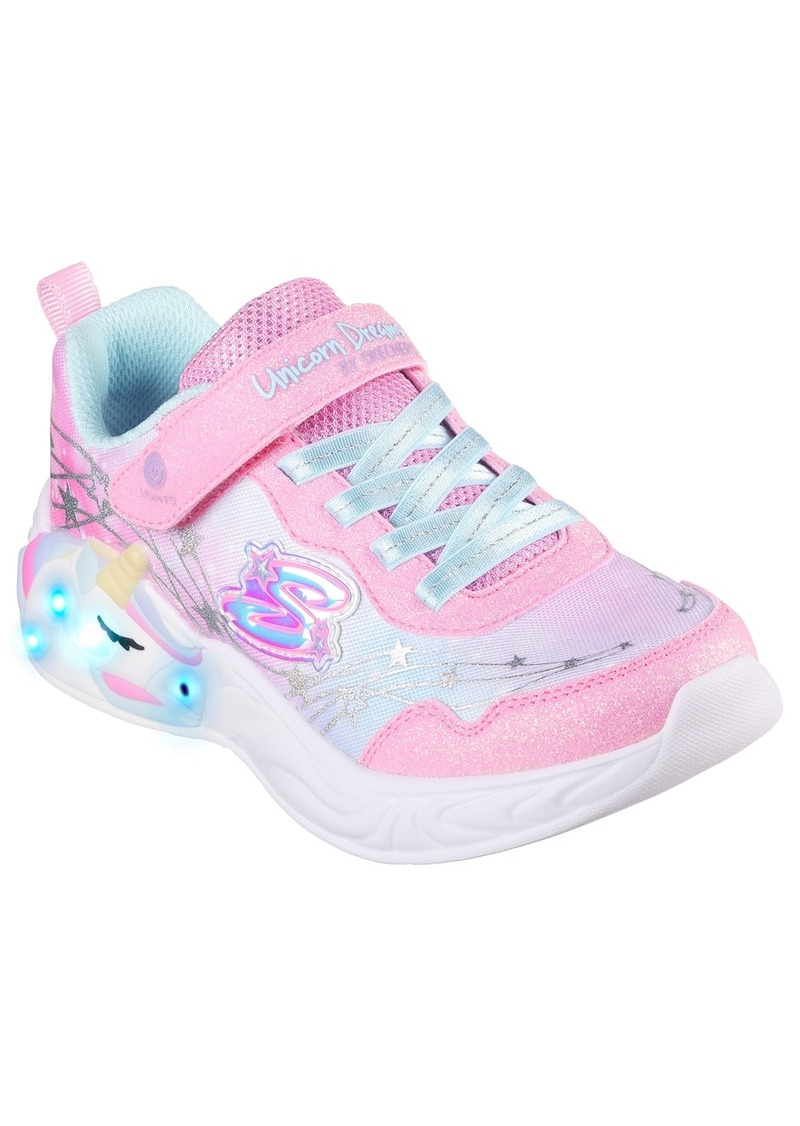 Skechers Big Girls S Lights- Unicorn Dreams Adjustable Strap Light-Up Casual Sneakers from Finish Line - Pink, Turquoise