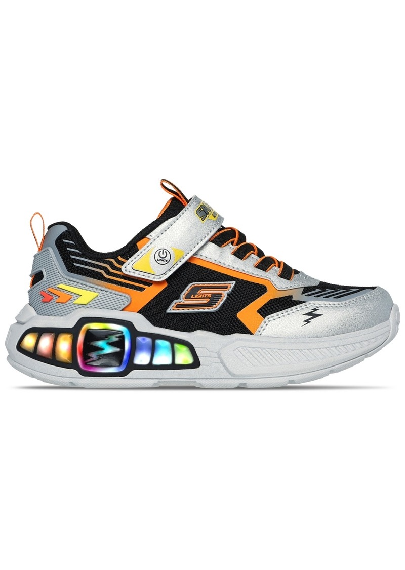 Skechers Little Boys Lights- Light Storm 3.0 Light-Up Adjustable Strap Closure Athletic Sneakers from Finish Line - Silver, Black