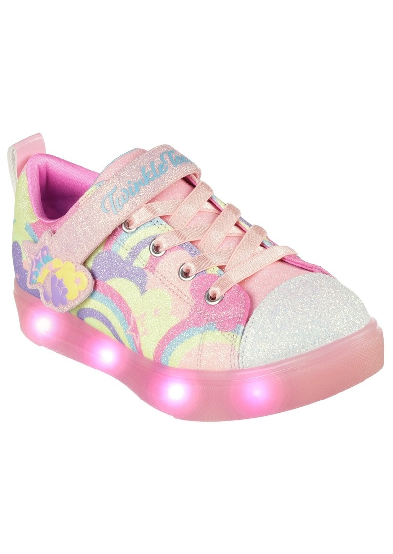Skechers Little Girls Twinkle Sparks Ice 2.0 Light-Up Adjustable Strap Casual Sneakers from Finish Line - Coral, Multi