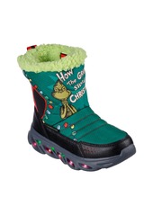Skechers Little Kids Dr Seuss- Hypno-Flash 3.0 - Too Late To Be Good Adjustable Strap Light-Up Winter Boots from Finish Line - Green, Red, Black