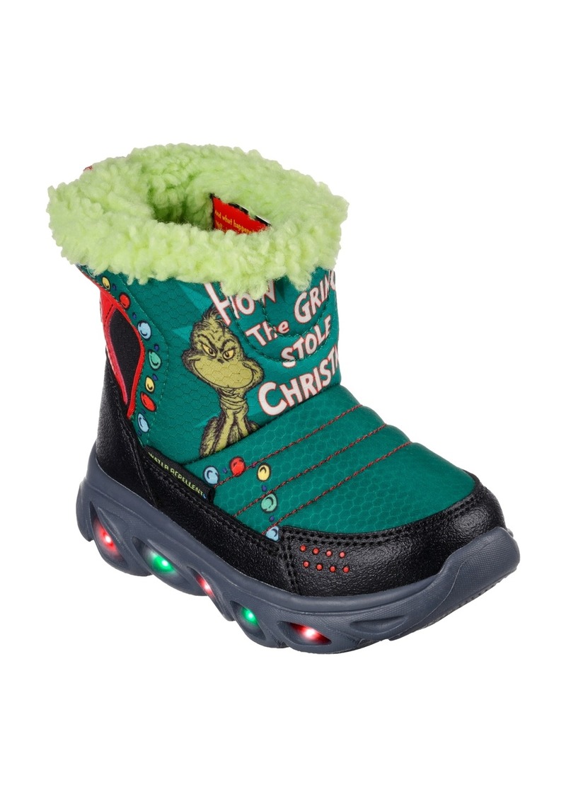 Skechers Toddler Kids Dr Seuss- Hypno-Flash 3.0 - Too Late To Be Good Adjustable Strap Light-Up Winter Boots from Finish Line - Green, Red, Black