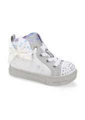 SKECHERS Twinkle Toes Shuffle Lite Light-Up High Top Sneaker in White/Silver at Nordstrom