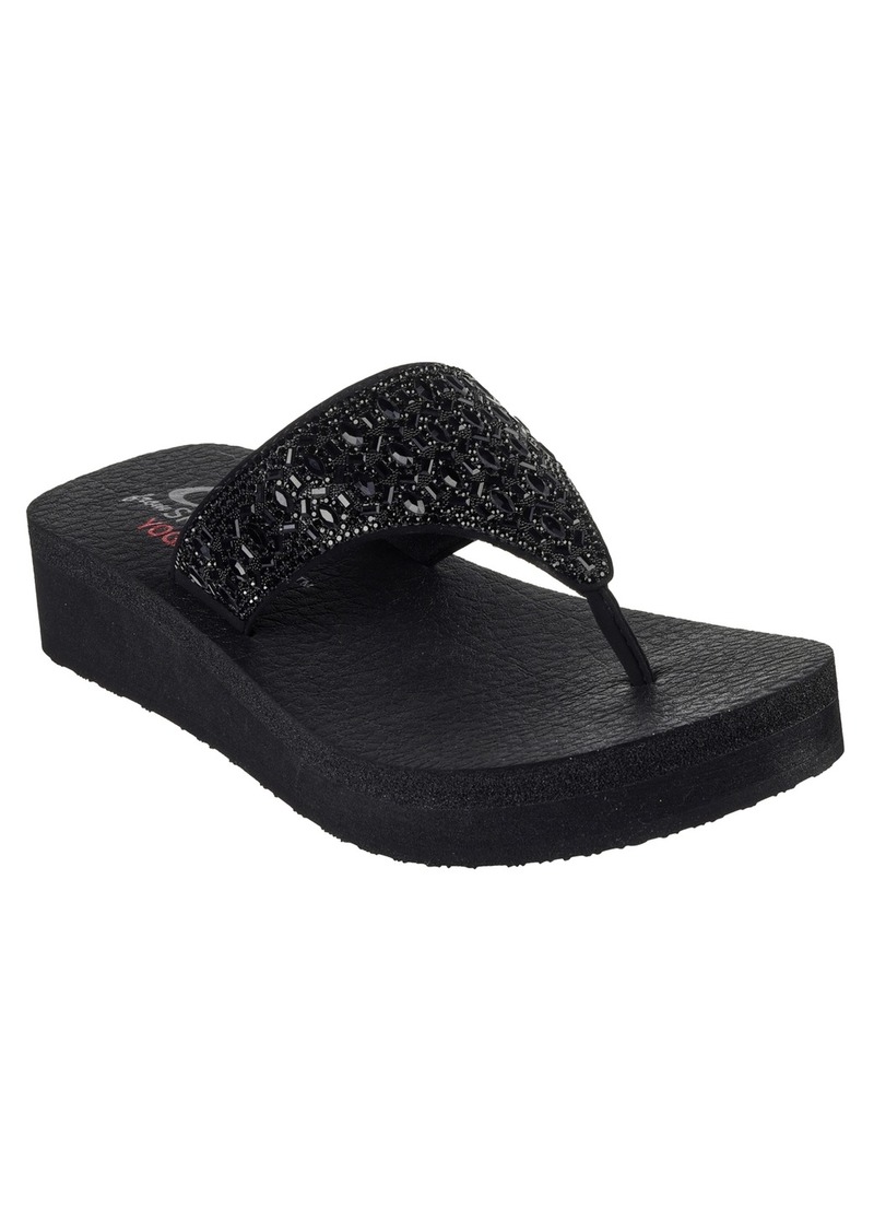 Skechers Women's Cali Vinyasa - New Glamour Flip-Flop Thong Athletic Sandals from Finish Line - Black