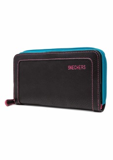Skechers Women's Large Zip Around RFID Wallet Clutch Travel Accessory-Bi-Fold