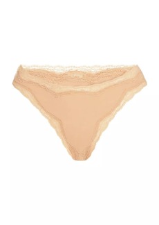 skin Genny Lace-Trimmed Stretch Cotton Thong