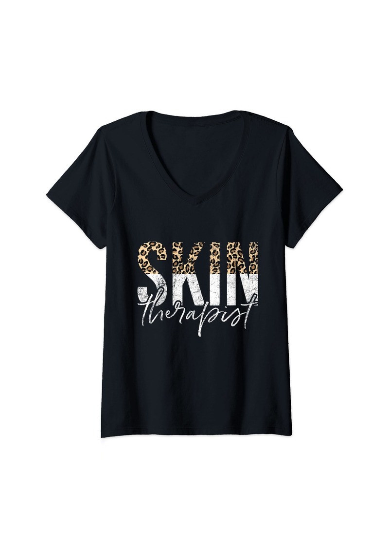 Womens Vintage Skin Therapist Skincare Leopard Skin Esthetician V-Neck T-Shirt