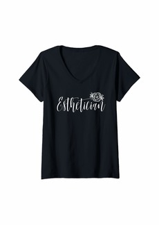 skin Womens Cute Esthetician - Pretty Floral Graphic V-Neck T-Shirt