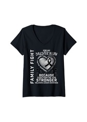 Womens Daughter In Law Melanoma Skin Cancer Awareness Heart Graphic V-Neck T-Shirt