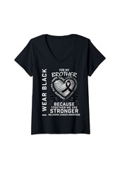 Womens  For My Brother Melanoma Skin Cancer Awareness Graphic V-Neck T-Shirt