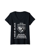 Womens  For My Cousin Melanoma Skin Cancer Awareness Graphic V-Neck T-Shirt