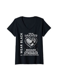Womens  For My Daughter Melanoma Skin Cancer Awareness Graphic V-Neck T-Shirt